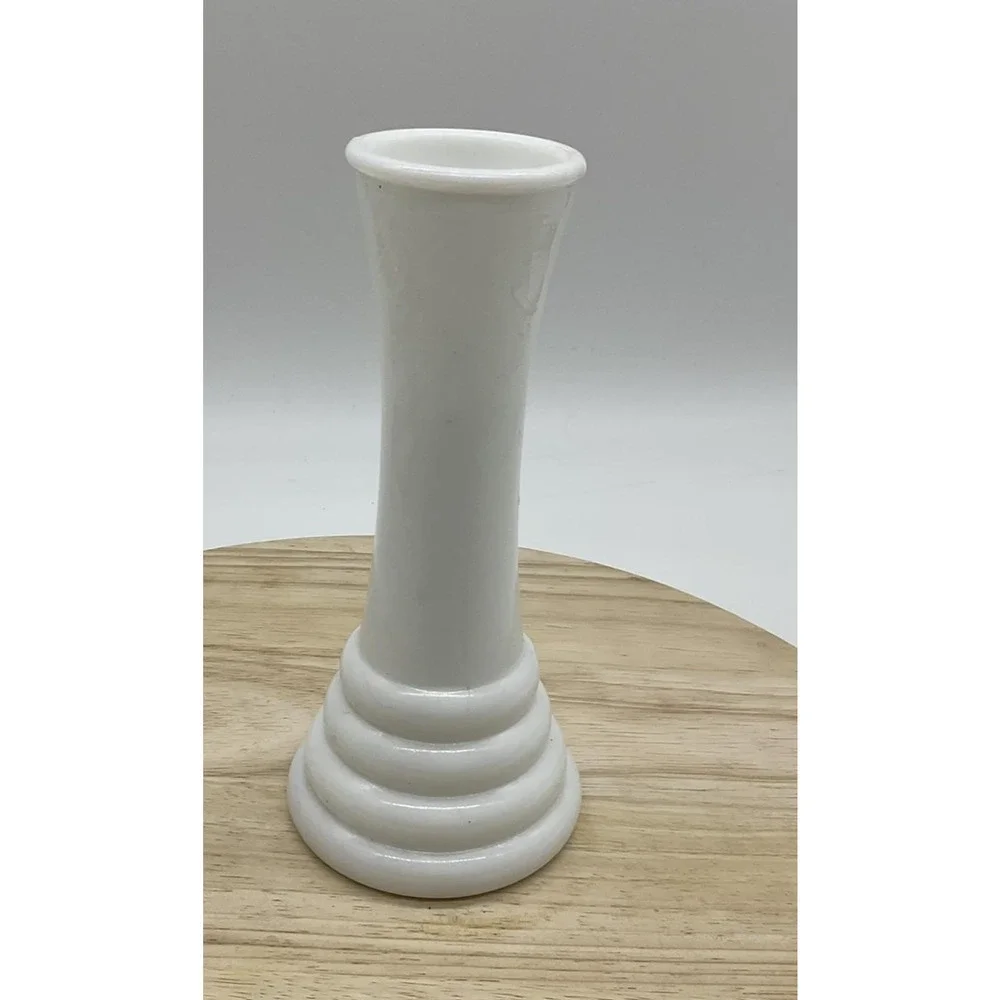 Vintage White Ceramic Bud Vase Tiered‎ Ring Pedestal Base Modern Home Decor